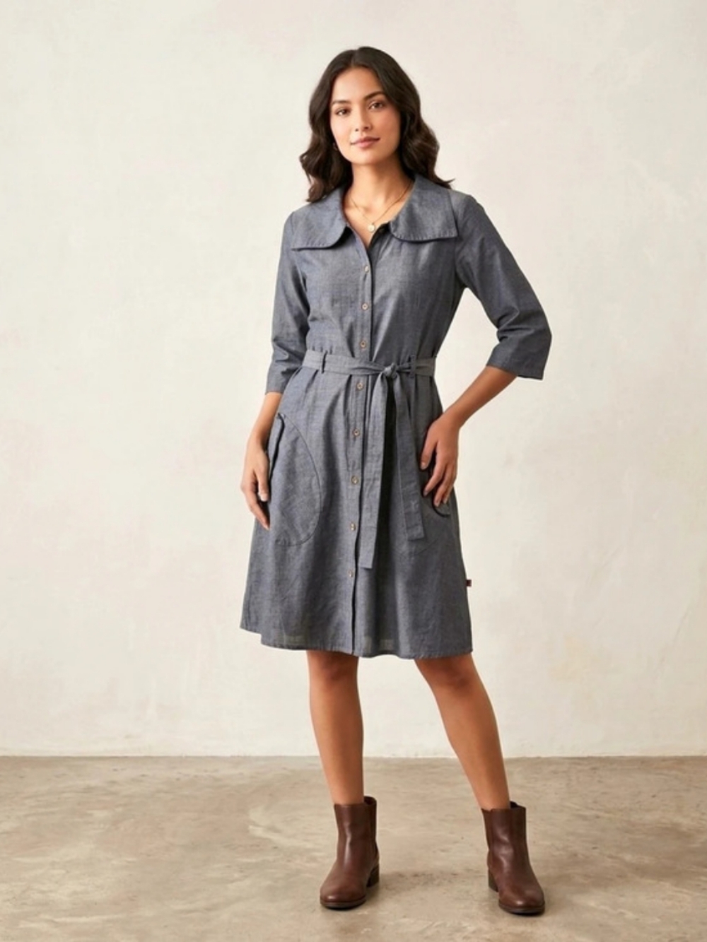 Kasvuri Gray Chambray Button Down Shirt Dress Size M